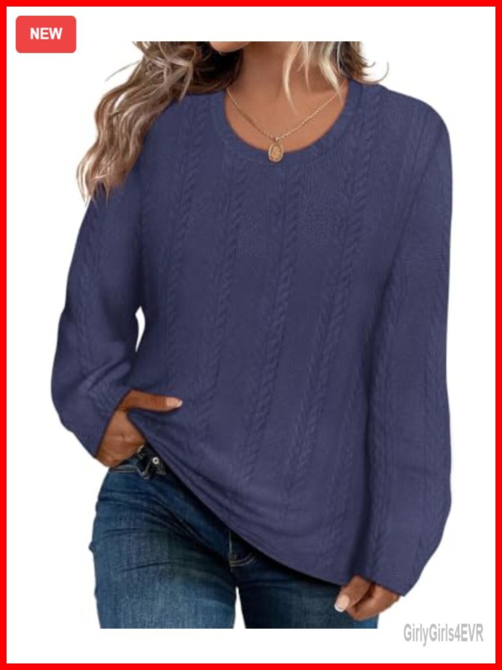 Womens Plus Size Cable Knit Tunic Sweater Crewneck Long Sleeve Pullover